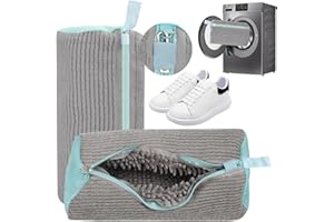 AMALAN EU 2Pcs Shoe Washing Bags for Machine - 40x20cm Premium Laundry Bags with Military Zipper | Wash Trainers, Sneakers, Bras, Delicates | Durable Oxford Fabric, Shock Absorbing, Grey