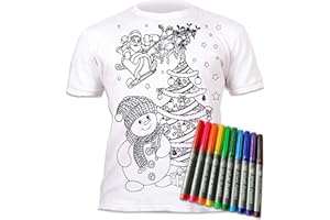 Splat Planet Christmas Snowman T-Shirt zum Ausmalen mit 10 ungiftigen, waschbaren Zauberstiften - Ausmal- und Auswasch-T-Shirt