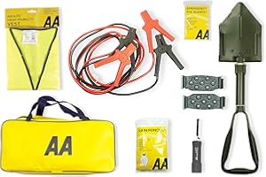 AA Emergency Winter Car Kit AA5281 - Folding Snow Shovel, 9-LED Torch, Foil Blanket, Hi-Vis Vest, Rain Poncho, Booster Cables, Pair Snow Grips