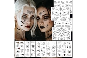 BOYATONG Tatuaż na Halloween, 10 arkuszy pająków, tatuaż na Halloween, 4 arkusze pajęczyny, tatuaż na twarz, tymczasowy tatuaż na twarz na Halloween, maskaradę, karnawał