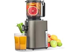 MAISON HUIS Entsafter Slow Juicer mit 14cm Extra Großem Einfüllschacht für Ganze Früchte und Gemüse, leicht zu Reinigen Entsafter Gemüse und Obst, Hohe Saftausbeute Juicer Machine (Matte Grau)