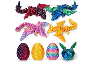 Merrwon 4er Set 3D-gedruckte Drachen mit Flügeln und Drachenei – Kreatives Spielzeug und Deko, Überraschungsei, Geschenk für Kinder (A)