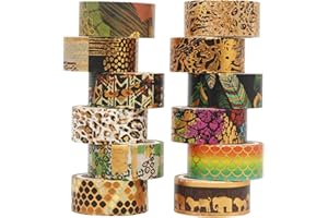 YUBX VSCO Lot de rubans adhésifs décoratifs dorés pour loisirs créatifs, journaux, planificateurs, scrapbooking, emballage - 15 mm de large (Wilderness)