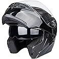 Flip-Up Motorcycle Helmet Dual Visor Sun Shield Flip up Modular Motocross DOT Approved Helmets (Medium, Gloss Black)