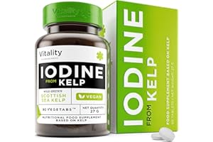 VITALITY BIORESEARCH Iodine Supplement from Wild Grown Sea Kelp 150 mcg - Pure Iodine Sea Kelp for Immune System, Thyroid Support, Energy, Metabolism with Antioxidants, 90 Vegan Iodine Tablets