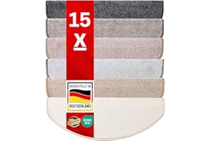 ‎CASA PURA casa pura Stufenmatten innen 15 stück Treppenteppich selbstklebend und antirutsch mit kuschlig weichem Flor | Treppen Teppichstufen gekettelt halbrund Anthrazit | 65 x 23,5 x 1,3 cm (Sundae)