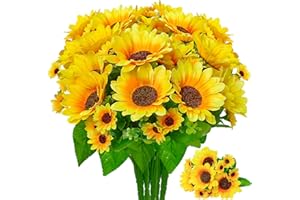 ‎KINISTY Kinisty 4 Bündel Kunstblumen Deko Sonnenblumen Künstlich, Fake Blumen Outdoor Wetterfest Seidenblumen wie Echt für Sommer Herbst Garten Balkon Außen Innen Deko