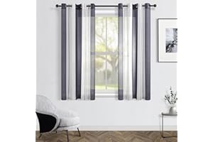 Topfinel Cortinas Dormitorio Cortina Corta Para Ventana 140x160cm Rayas Semitranslúcidas Blanco+Gris 2 Piezas Cortina Visillos Con Ojales De Barra Para La Habitacion De Juvenil Salon Y Comerdor