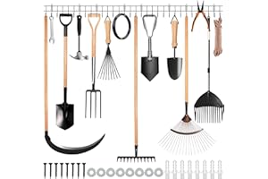 BELLE VOUS Estante 4 Piezas Organizador Herramientas de Jardín - 40,5 cm - Resistentes Colgadores de Pared para Palas, Mangueras, Cuerdas - Colgador Escobas y Fregonas Garaje/Cobertizo