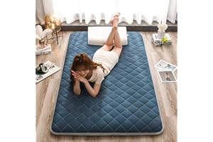 FZKUN Colchón de futón japonés, estilo tatami, plegable y grueso, cojín suave para dormir en casa, cama de invitados, camping y viajes (azul interestelar, 150 x 200 cm)