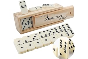Smilejoy Dominoes Set for Adults, Double 6 Travel Domino Set | Traditional Double Six Domino Game | 28 Retro Dominos Pieces with Natural Wood Box (2-4 Players)