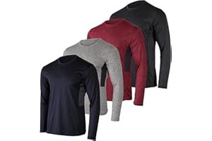 REAL ESSENTIALS 4 Pack: Youth Dry-Fit Moisture Wicking Active Athletic Performance Long-Sleeve T-Shirt Boys & Girls