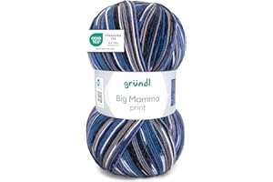 Gründl Laine Big Mamma Print - Laine XXL à tricoter - grosse pelote 400 g / 1040 m - dégradé de laine en 100% polyacrylique - jeans-azur-ciel-bleu-pierre-gris-marine-blanc