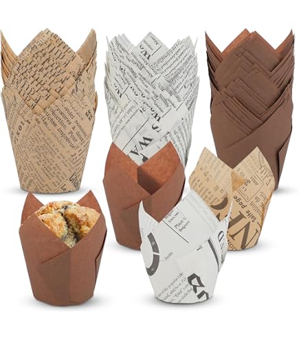 Tulpenförmige Muffinförmchen – 250 Stück, Hitzebeständig Bis 220°C, 5 Verschiedene Muster