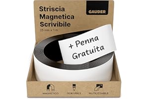 GAUDER Bande Magnetiche su cui scrivere | Nastro Magnetico Scrivibile/Nastri Magnetici Scrivibili | Banda Magnetica Bianche/Multicolori (25 mm x 1 m)