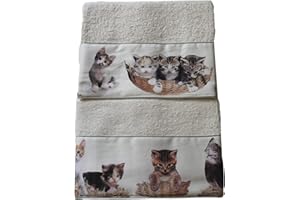 RICAMI FIORENTINI BALDI. Set asciugamani per bagno viso + ospite. Cotone 100%, 420 gr/mq. Fondo tinta unita con balza fantasia. Idea regalo. (Gatti)