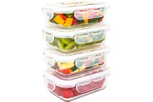 LG Luxury & Grace Pack 4 Fiambrera de Cristal 360 ml. Recipientes Herméticos para Alimentos. Envases Contenedores. Recipiente Aptos para Microondas, Horno, Lavavajillas y Congelador. Sin BPA.