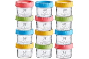 Jheppbay PandaEar (Paquet de 12) bocaux en verre pour bébés | Congélateur réutilisable de 4 oz pour petits contenants avec couvercles étanches à l'épreuve des fuites | Bébés Enfants Bébés