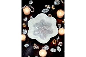4All Cuenco de selenita con forma de flor, hecho a mano, cristal de selenita blanca natural para meditación, decoración del hogar, regalos espirituales, flor de 10 cm
