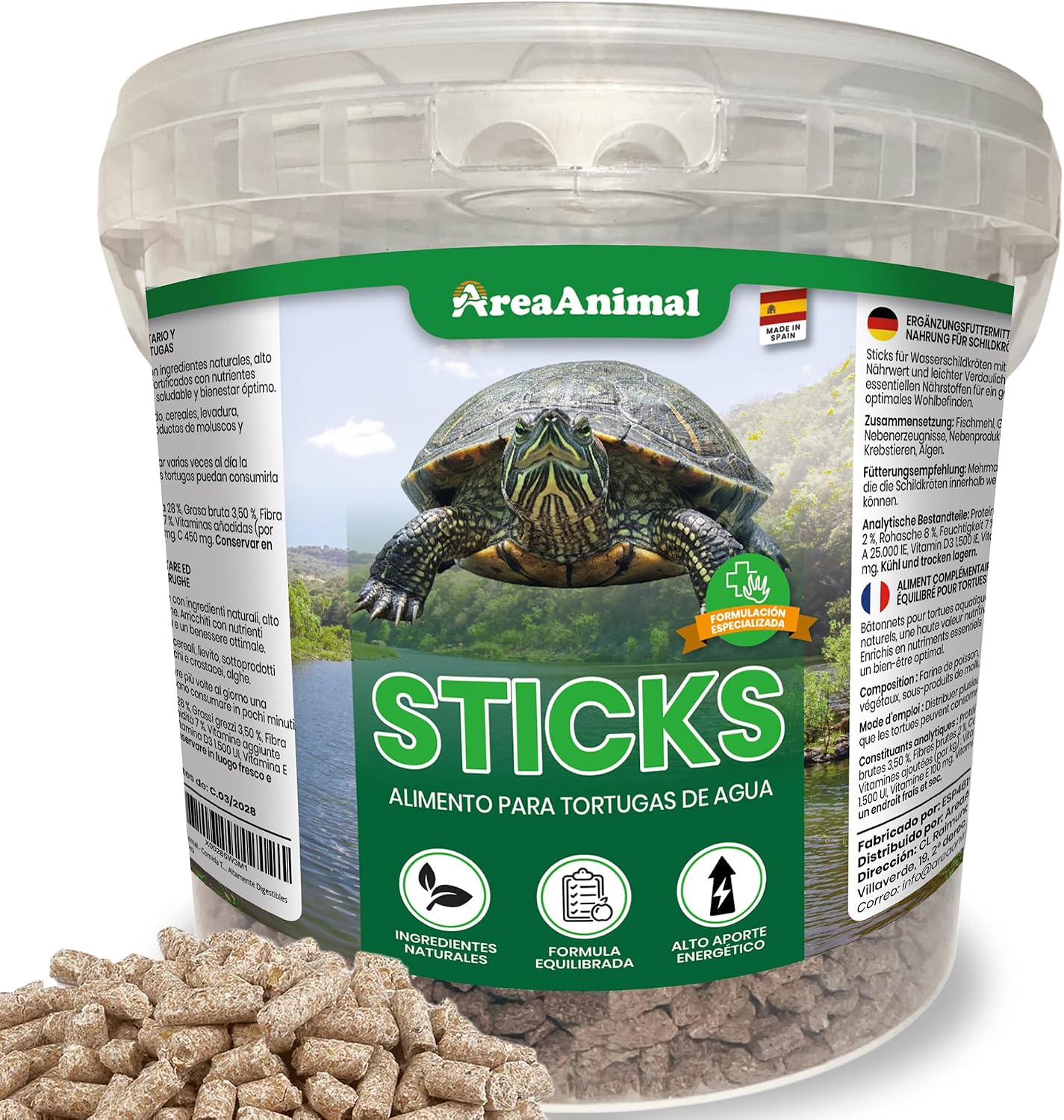 AreaAnimal - Comida Tortugas de Agua, 1.5KG/5L Comida Tortuga Stick, Alimento Tortuga Agua con Alto Valor Nutritivo, Alimento Tortugas Altamente Digestibles