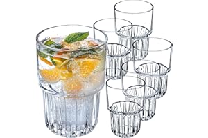 KADAX Vasos de Cristal para Cóctel y Bebidas - Modernos y Acanalados - Juego de 6 x 320 ml