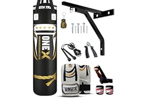 ONEX Heavy Filled Boxing Punch Bag Set Gloves Bracket MMA Pad Punching Kick Bag 13Pcs 3ft – 4ft - 5ft With Straps