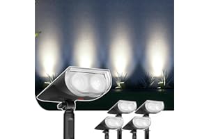 Linkind Spots Solaires Éxtérieur Jardin, Blanc Froid 6500K, Marche/Arrêt automatique, Étanche IP67, Lampe de Jardin LED StarRayS, installation 2 en 1 pour Arbustes, Palmiers, 4 Pcs