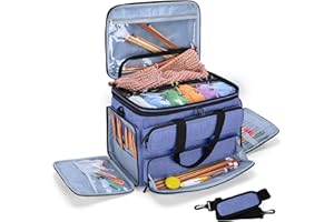 Yarwo Knitting Bag for Storing Wool, Crochet Storage Bag for Yarn, Handmade Bag for Knitting Wool and Crochet Accessories, blue