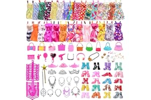 WANDERGO Vestiti e accessori per bambole compatibili con Barbie bambole, 120 pezzi, tra cui 20 abiti, 20 borse, 20 scarpe, 60 accessori per gioielli, abiti alla moda e accessori per bambola da 29 cm