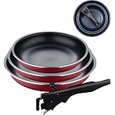 Bergner Red Edition | Set of 4 Frying Pans 18, 20 and 24 cm + Removable Ergonomic Handle | Pressed and Non-Stick Aluminium |