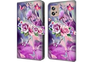 BLOTECH For Motorola Moto G32 Flip Case Wallet Case Folio Flip Luxury Bling Glitter Contrast Color Texture Krokodil Muster Premium PU Leather Case Cover Card Holder Slot Pockets,Butterflies love flowers