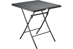 ‎CASARIA Casaria® Gartentisch Wetterfest Klappbar 65x65cm Balkontisch Polyrattan Outdoor Klein 60kg Belastbarkeit Klapptisch Garten Terrasse Balkon Camping Tisch Schwarz