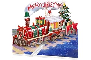 Hierein Carte de Noel, 2025 3D Train de Noël Pop Up Carte Noel avec Enveloppe, Cadeau de Noël Merry Christmas Card pour Femme, Homme, Père, Mère, Fils, Fille, Famille et Amis