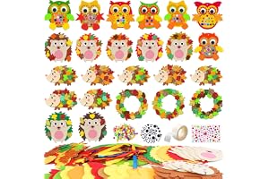 24 stycken Igel pysselset för barn, kreativt höstpysselset med Owl filt | Höstdekoration hantverk med skumgummi stenciler lönnlöv pysselfodral, igelkott hantverk för pojkar flickor present