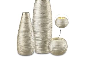 OAIRSE Set di 3 Vaso Moderno in Ceramica Oro, vaso fiori Decorativi per la Domestica, vaso alto da interno con portacandele in ceramica, Alti 28 cm e 23 cm