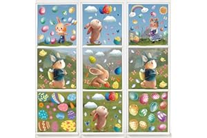 Hianjoo Fenstersticker Ostern Selbstklebend 9 Blätter, Fensterdekoration Ostern mit Hasen Ostereier Küken, Fenster Aufkleber Dekorationen Wiederverwendbar für Ostern