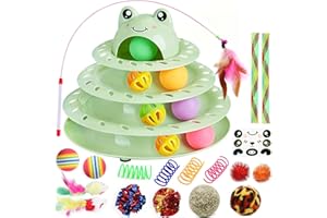 Suhaco 26 PCS Interactive Cat Toys for Indoor Cats Roller 4 Level Track Kitten Toys with 4 Colorful Balls Self Play Kitty Ball Toys Feather Wand Pet Toys for Boredom (Green)