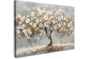 MuchoWow© Stampa Foto 120x80 cm Quadro Moderno Quadri Moderni Soggiorno Con Cornice Stampe Da Parete Camera Da Letto Matrimoniale Decorazione CanvasAlbero - Fiori - Bianco - Arte - Astratti