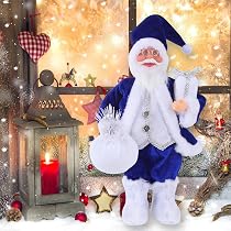 Etistta Weihnachtsstrümpfe – 48,3 Cm, 3er-Set, Blau-weiß, Samt, Mit Weihnachtsmann & Schneemann Applikation