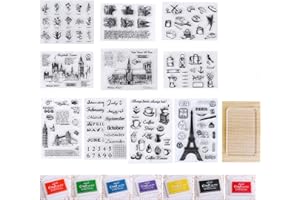 EASYLIFESTORE EasyLife 18-teiliges Set, einschließlich 10-teiliger klarer Silikonstempel, 1-teiliger Acrylstempelblock und 7-farbiger Stempelkissen für Briefe, Tagebuch und Bastelalbum