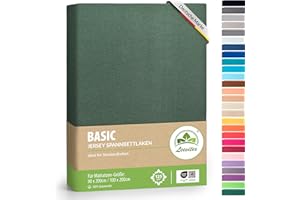 leevitex® Spannbettlaken 90x200cm - 100x200cm | Spannbetttuch Bettlaken | 100% Jersey Baumwolle | Matratzenhöhe bis 25 cm | Öko-tex | Dunkelgrün/Tannengrün