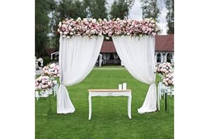SMLJFO 5x7ft White Sheer Backdrop Curtain Voile Chiffon Fabric Drapery Wedding Arch Drapes Party Backdrop Curtain 2 Panels for Party Ceremony Stage Decoration