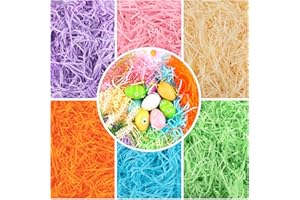 Dwafill Ostergras Verschiedene Mischen Sie 6 Farben, 300g Füllmaterial Geschenk, Geschreddertes Papier für Geschenkbox, Ostergras Essbar, Holzwolle Füllmaterial für Geschenkkorb