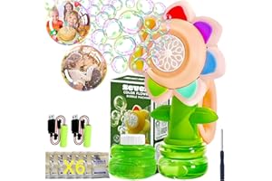 JHPPTCOCO Bubble Machine for Kids,Rechargeable Bubble makers,Automatic Swing Dance Sunflower Bubble Guns Bubble Blower Toys for Children with Lights,6 Bubble Liquid/2 Batteries,Party/Kids Toys/Birthday/Gifts