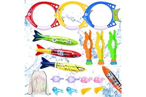 DTYDECLE 18pcs Diving Pool Toys, Swimming Pool Toys Set with Diving Rings, Diving Torpedo, Diving Seagrass, Marine gem Underwater Training Diving Game Toys for Kids Summer Swimming Pool Party