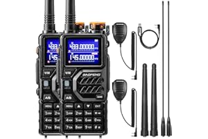 BAOFENG K5PLUS 10W Walkie Talkie, Radio UHF VHF de Largo Alcance con Receptor FM Airband, batería de 2500 mAh, Puerto USB-C, 999 Canales, micrófonos con Altavoz, Cable de programación [Paquete de 2]