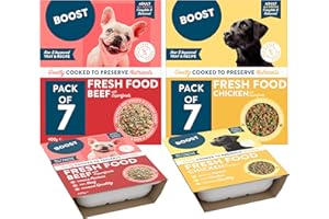 BOOST Pet Food Ready Meals Bundle - Frozen Fresh Wet Dog Food Adult Dogs, Grain Free, Made with 70% Meat, Complete Nutritional Meal for Pets, No Preservatives - 7 x 400g Beef, 7 x 400g Chicken