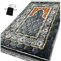 Tapis de Prière Musulmane Épais et Doux - Imitation Cachemire pour Femmes et Hommes - Cadeau pour le Ramadan Aïd Bayram (Noir Blanc, 70*110cm Tapis de Prière Musulmane Épais et Doux - Imitation Cachemire pour Femmes et Hommes - Cadeau pour le Ramadan Aïd Bayram (Noir Blanc, 70*110cm