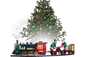 ATLASONIX Weihnachtszug-Set für unter dem Baum mit Lichtern und Geräuschen – Urlaubszug um den Weihnachtsbaum mit großen Schienen | Batteriebetriebenes Elektrozug-Set mit 40 cm Schiene und 2 Weihnachtselfen