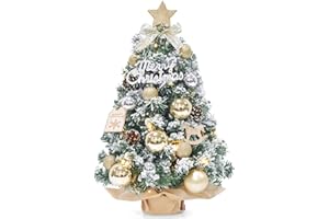 ‎DEWUR Dewur Mini Weihnachtsbaum Kleiner mit Beleuchtung LED Tisch künstlich geschmückt für Weihnachten Deko (60cm Champagner Gold)